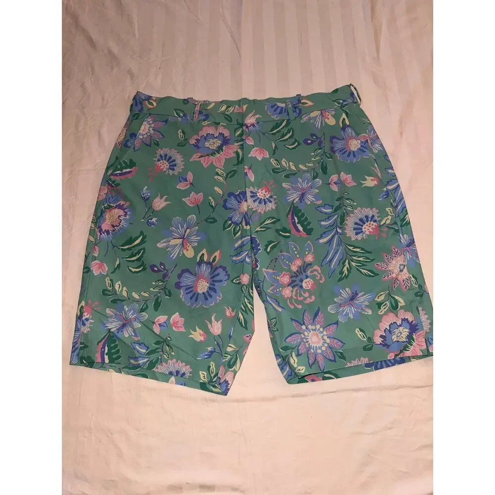 Polo Ralph Lauren Mens Shorts Green Blue Floral Lined Stretch Golf 10” Sz 34